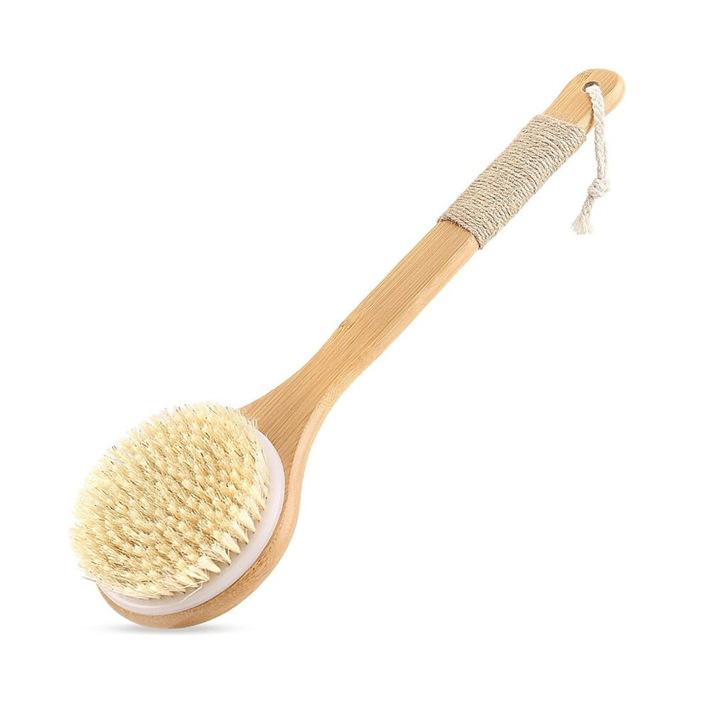 Bamboo Bath Brush Long Handle Back Scrubber with Natural Bristles for Gentle Exfoliation