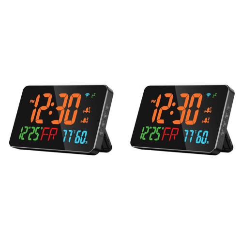 2X Digital Clock Alarm Clock WiFi Clock, Extra Large Letters, Temperature & Humidity, Calendar, Week,B