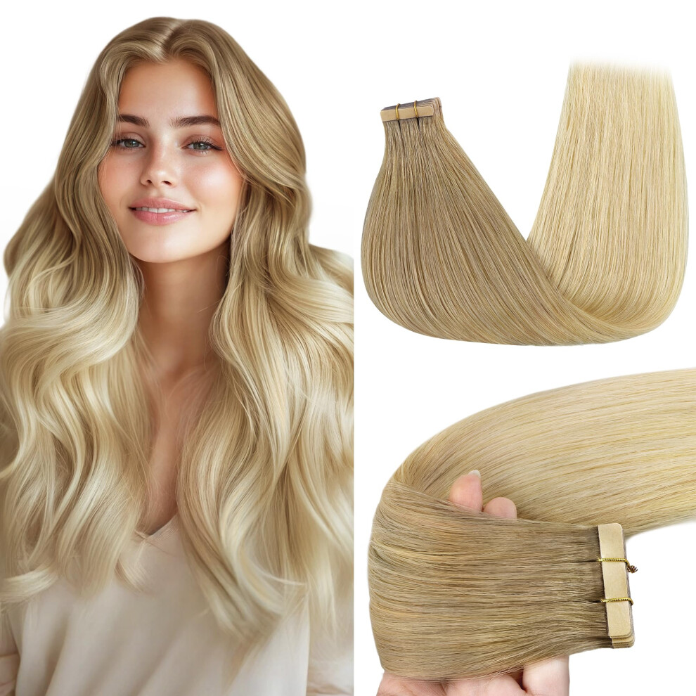 Unisex Cream 24 Inch Ombre Beige Blonde Tape In Hair Extensions Remy Human Hair Seamless Invisible Skin Weft
