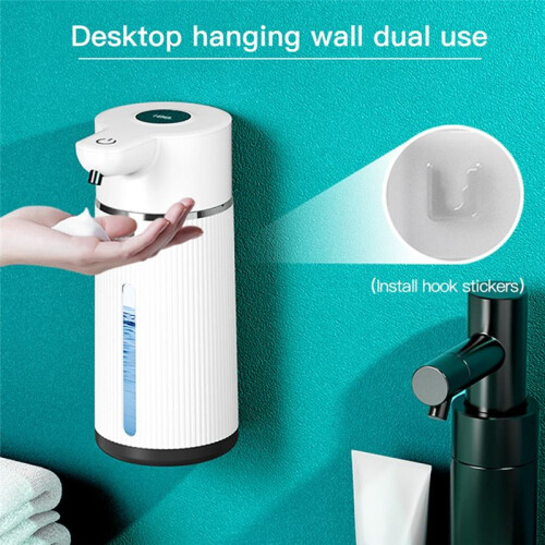 420ML Automatic Foaming Soap Dispenser 4 Gear Infrared Sensor USB Rechargeable Dispenser Wall Mounted IPX6 White 1