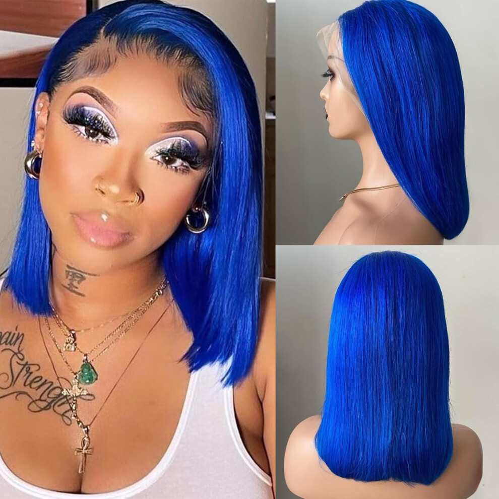 Unisex Transparent Lace Front Human Hair Wig 14In Straight Bob Pre Plucked Natural Hairline