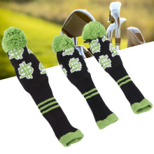 Golf Club Woolen Yarn Knit Cover Set for No.1/3/5 Heads, Green & Black