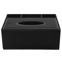 Boîte À Mouchoirs En PU Support De Télécommande Organiseur De Bureau Multifonctionnel Récipient De Ciseaux Et Crayon (Noir)
