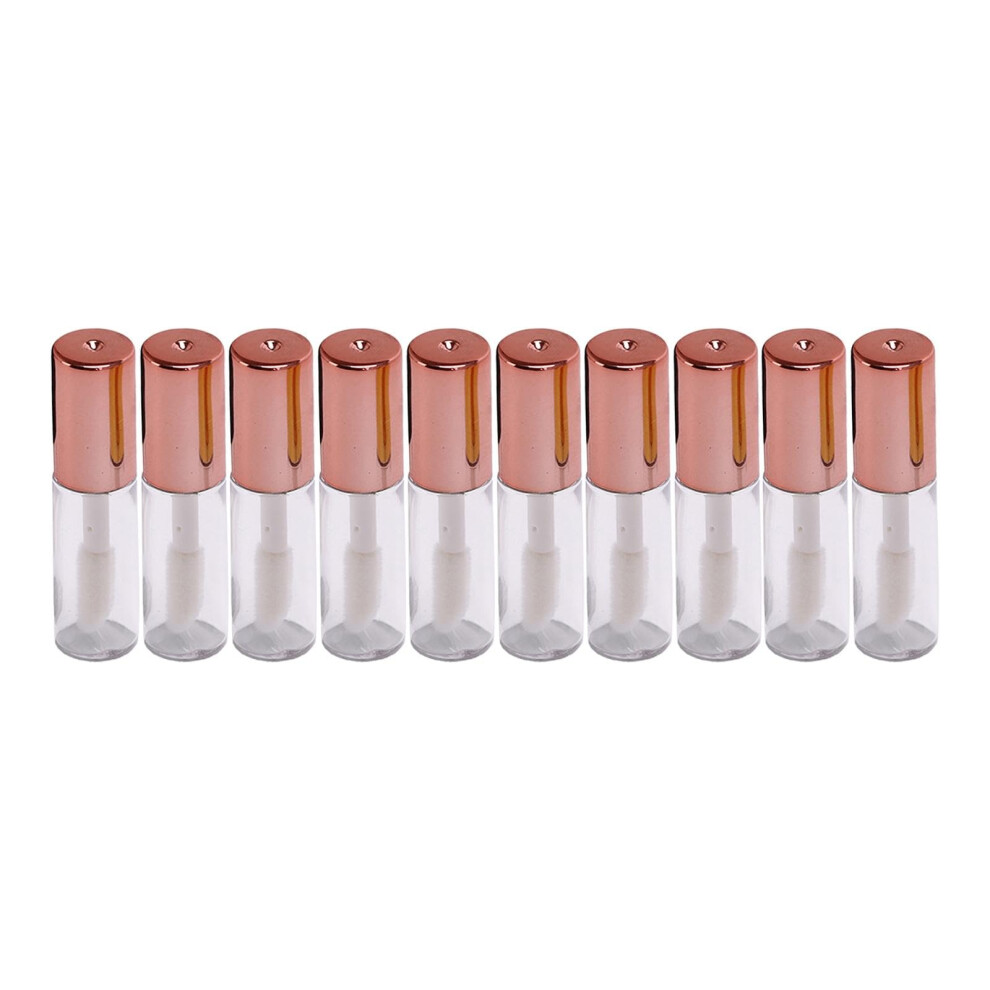 Gold 10Pcs Empty Lip Gloss Tubes With Wand, Transparent Lip Balm Containers, Rose Leakproof Cap
