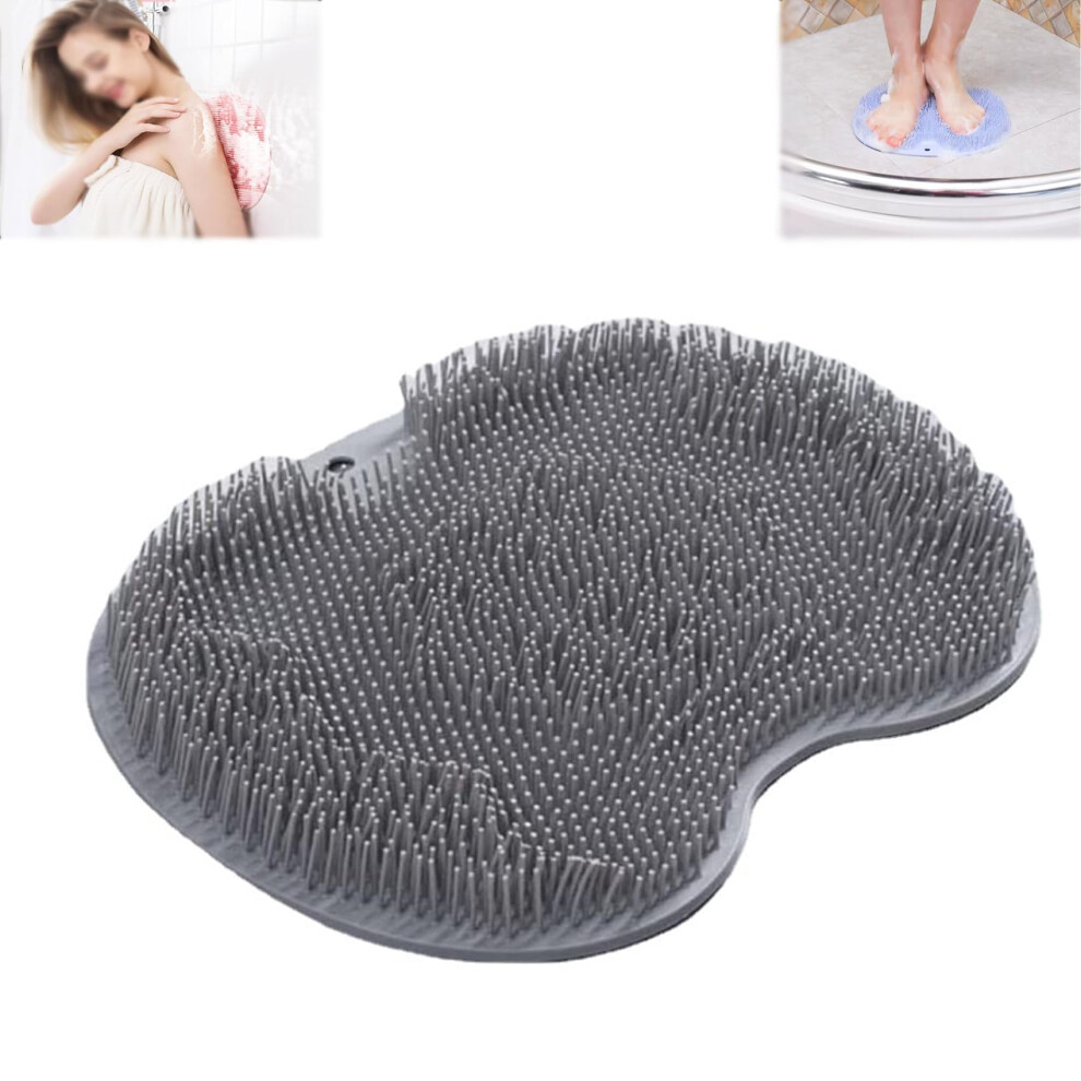 Shower Foot Scrubber and Back Scrubber with Suction Cups, Wall Mounted Silicone Massage Brush (Gray)