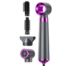 Asciugacapelli 5 In 1, Pettine Ad Aria Calda, Ferro Arricciacapelli Automatico, Strumento per Lo Styling, Asciugatura Rapida,Spina USA Viola