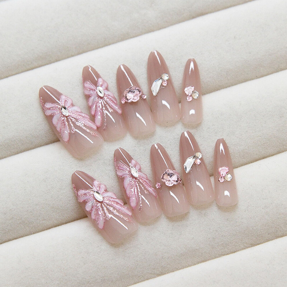 Medium Almond Press On Nails with Glue, Rainbow Gradient Cat Eye Butterfly Acrylic False Nail Set 24PCS