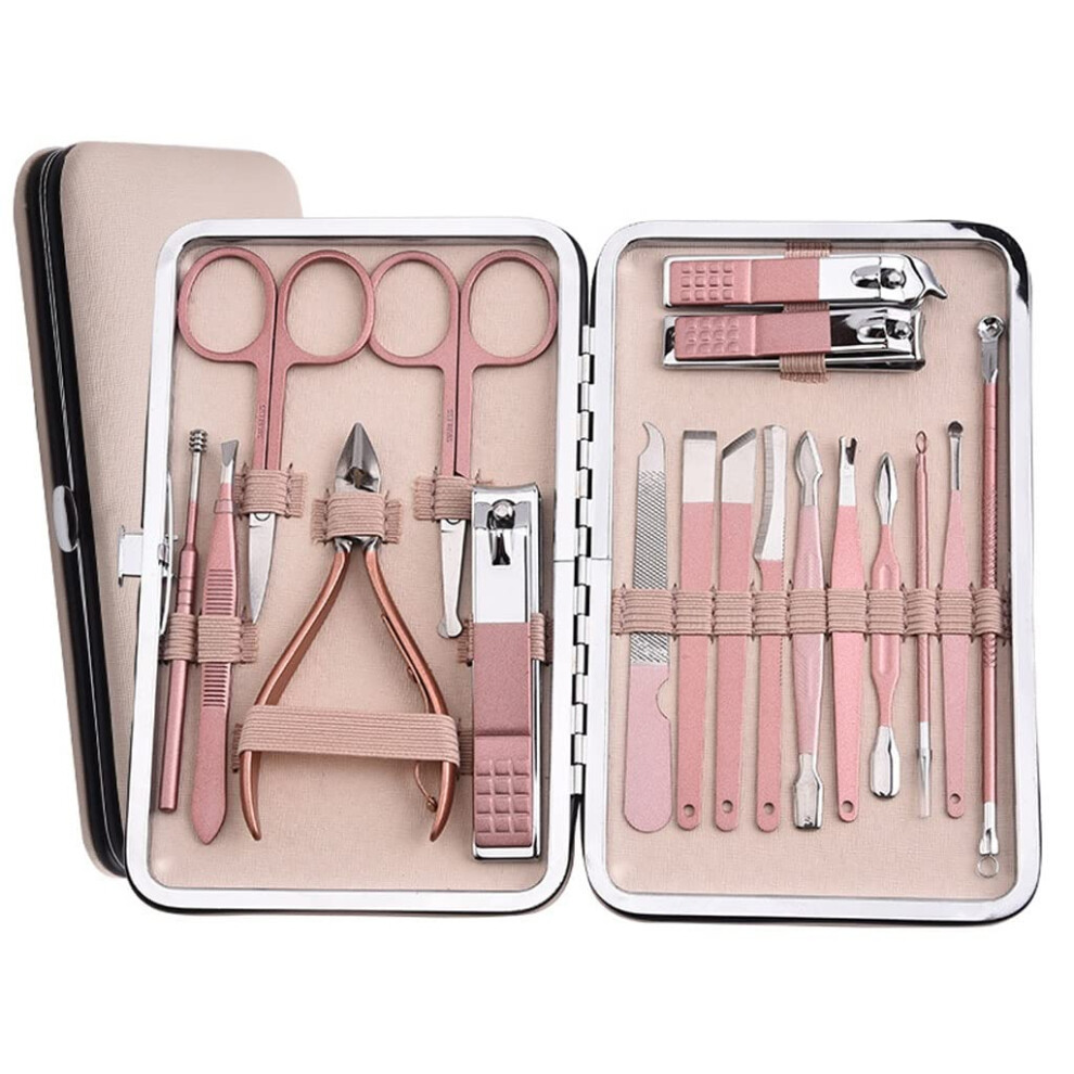 Nail Clipper Set with Ergonomic Curved Handle, 18Piece Stainless Steel Manicure Pedicure Kit