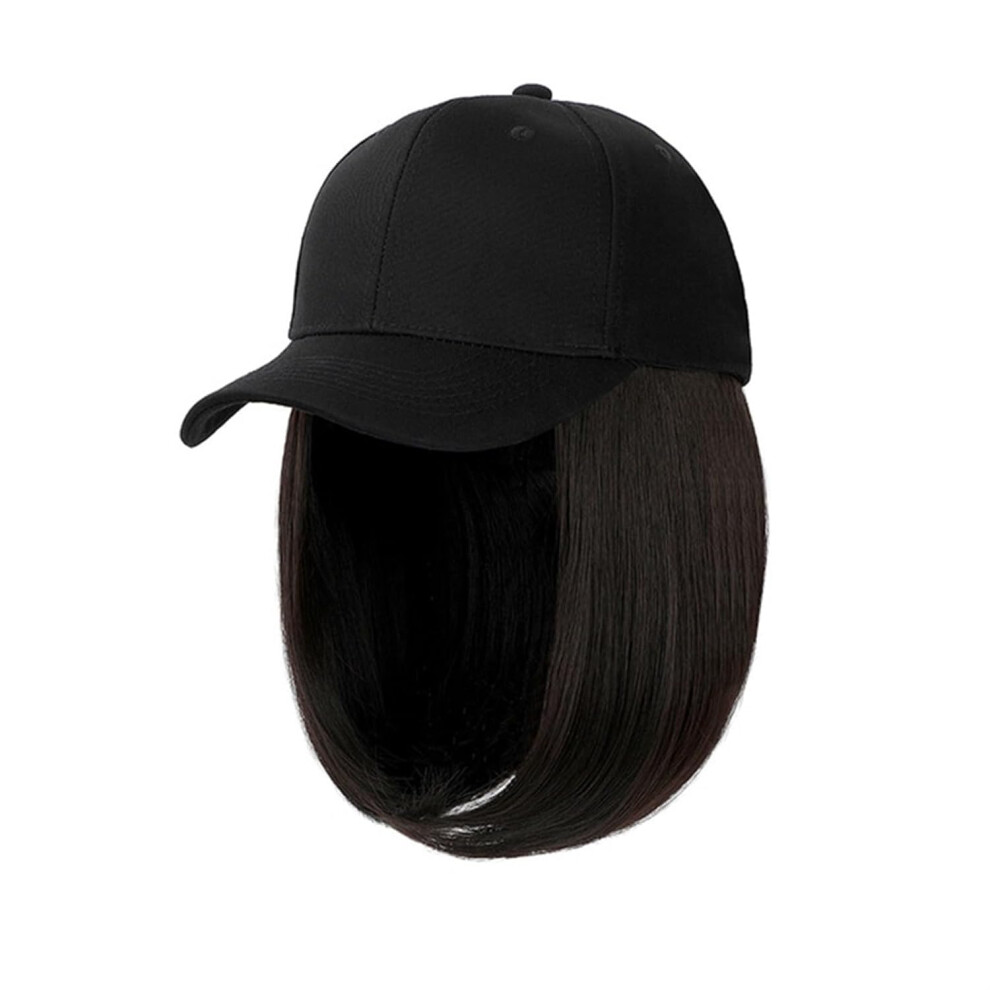 Baseball Cap Wig Short Bob Straight Synthetic Hair Adjustable Fit Seamless Extension for Women