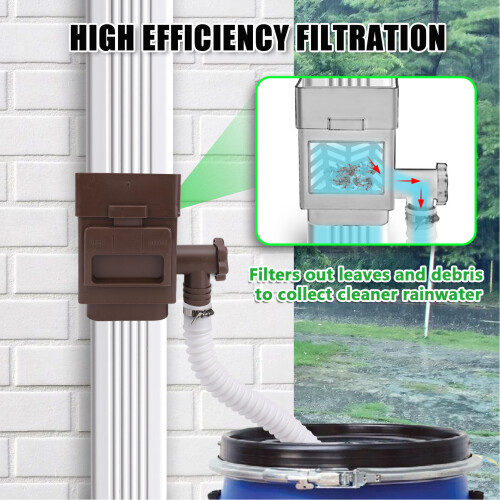Weatherproof Plastic Downspout Filter Adapter for 3in/4in Drainpipe Brown 2