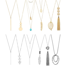Lange hanger ketting set, ontwerp met echt blad en kwastje, natuurlijke sieraden voor vrouwen, modieuze stijl, verstelbare maat, hypoallergene