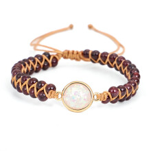 Bracciale con perline e pietre di granato e opale, bracciale per yoga e meditazione Chakra con cristalli naturali e materiale intrecciato, bracciale
