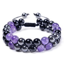 Bracelet de perles de cristal de guérison à triple protection avec pierres œil de tigre, obsidienne noire et hématite, cordon en nylon ajustable