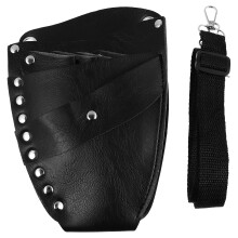 Hairdressing Scissors Pouch Leather Waist Bag with Adjustable Belt for Salon Stylists Black