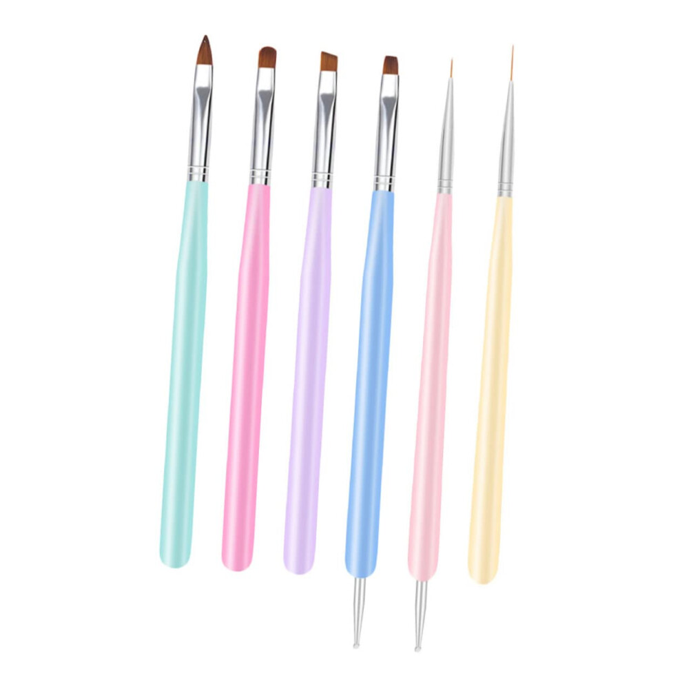 6pcs DoubleEnded Nail Art Brush Set for Precision Painting Manicure Home Salon Macaron Design