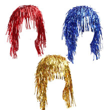 3PCS Tinsel Wig Set with EyeCatching Metallic Shine, Gold Blue Red Party Wigs for Adults