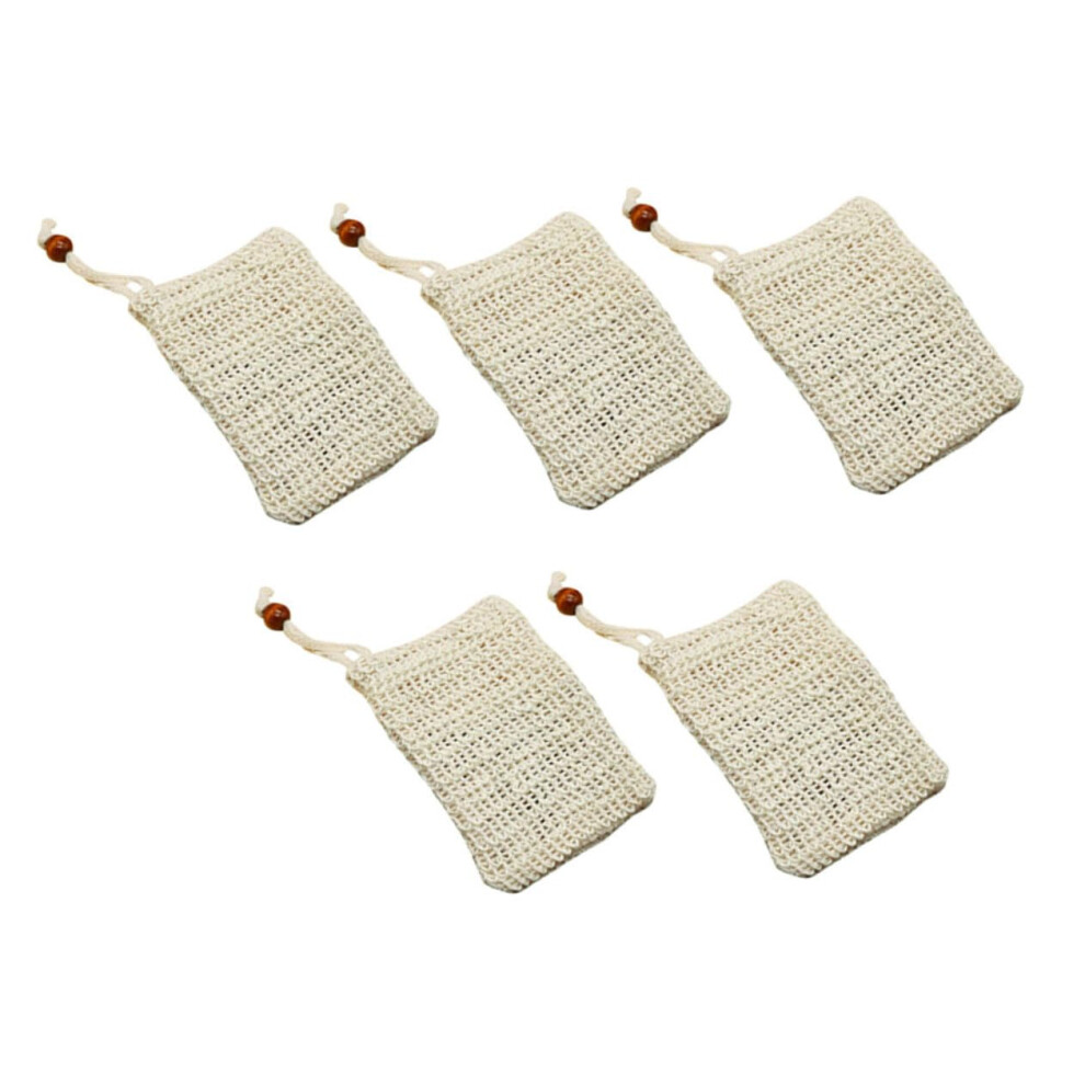 Soap Saver Bag Set of 5 Natural Sisal Exfoliating Pouches with Drawstring for Shower and Face