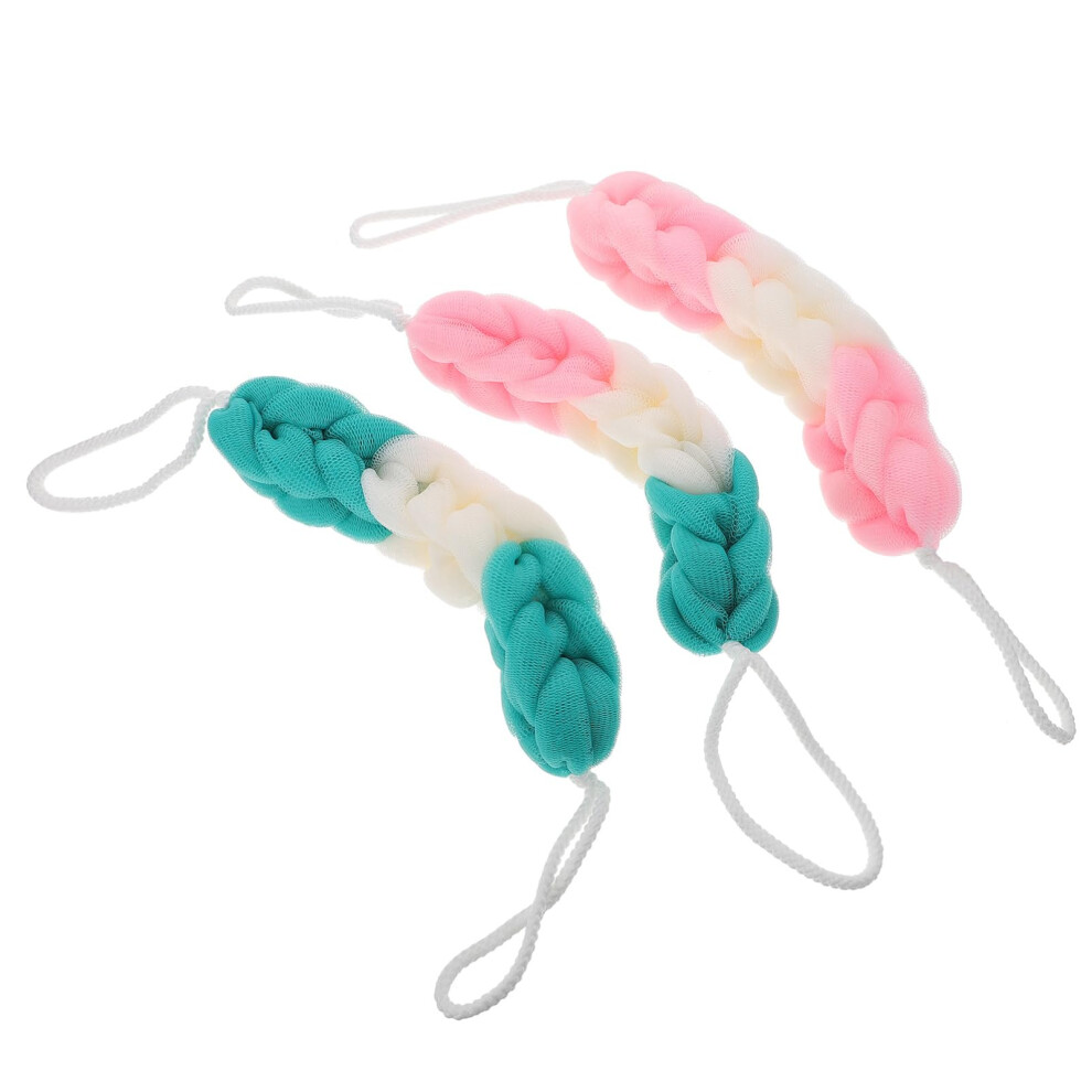 3pcs Exfoliating Bath Sponge and Long Handle Back Scrubber for Gentle Cleansing Shower