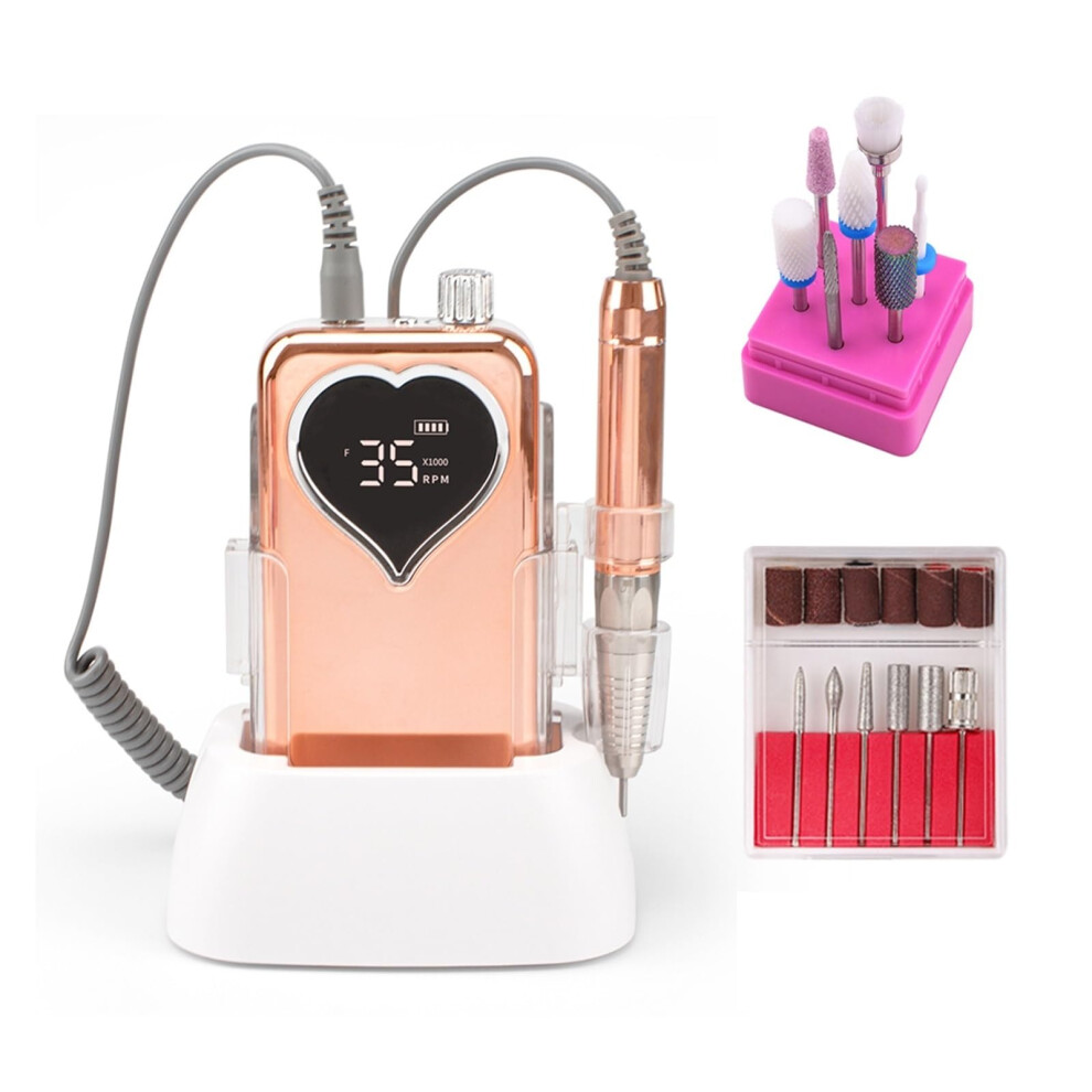 Gold Electric Nail Drill 35000Rpm Brushless Cordless Set For Acrylic Nails Manicure Pedicure