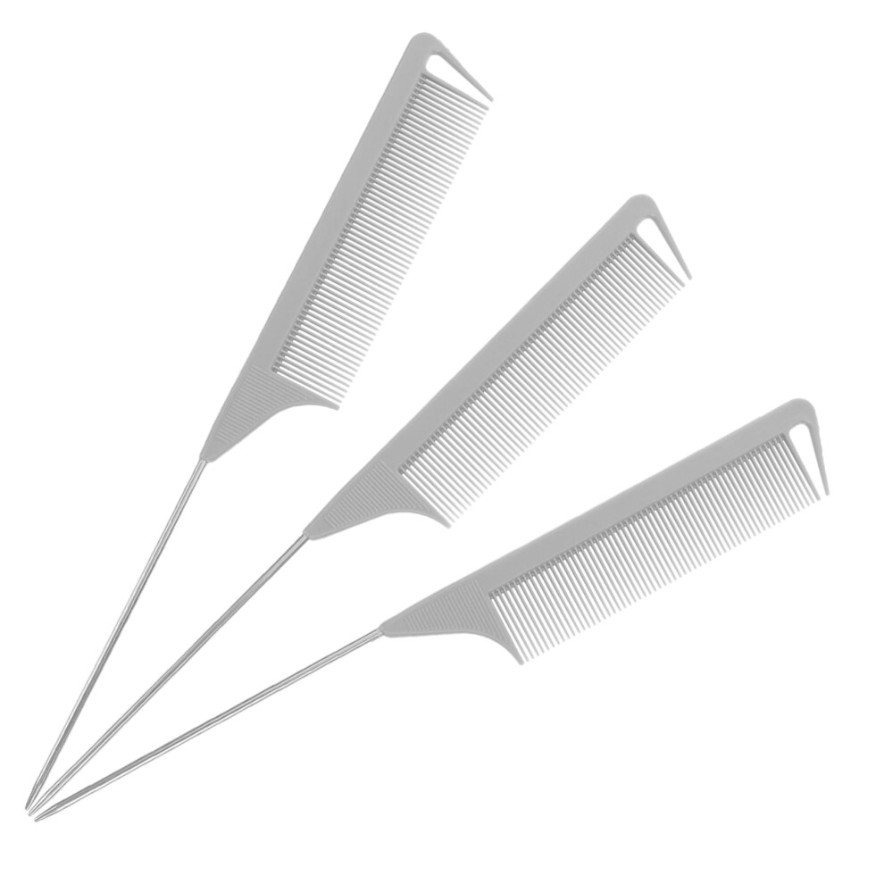Unisex Grey 3Pcs Rat Tail Comb For Hair Styling And Coloring, Precise Sectioning,