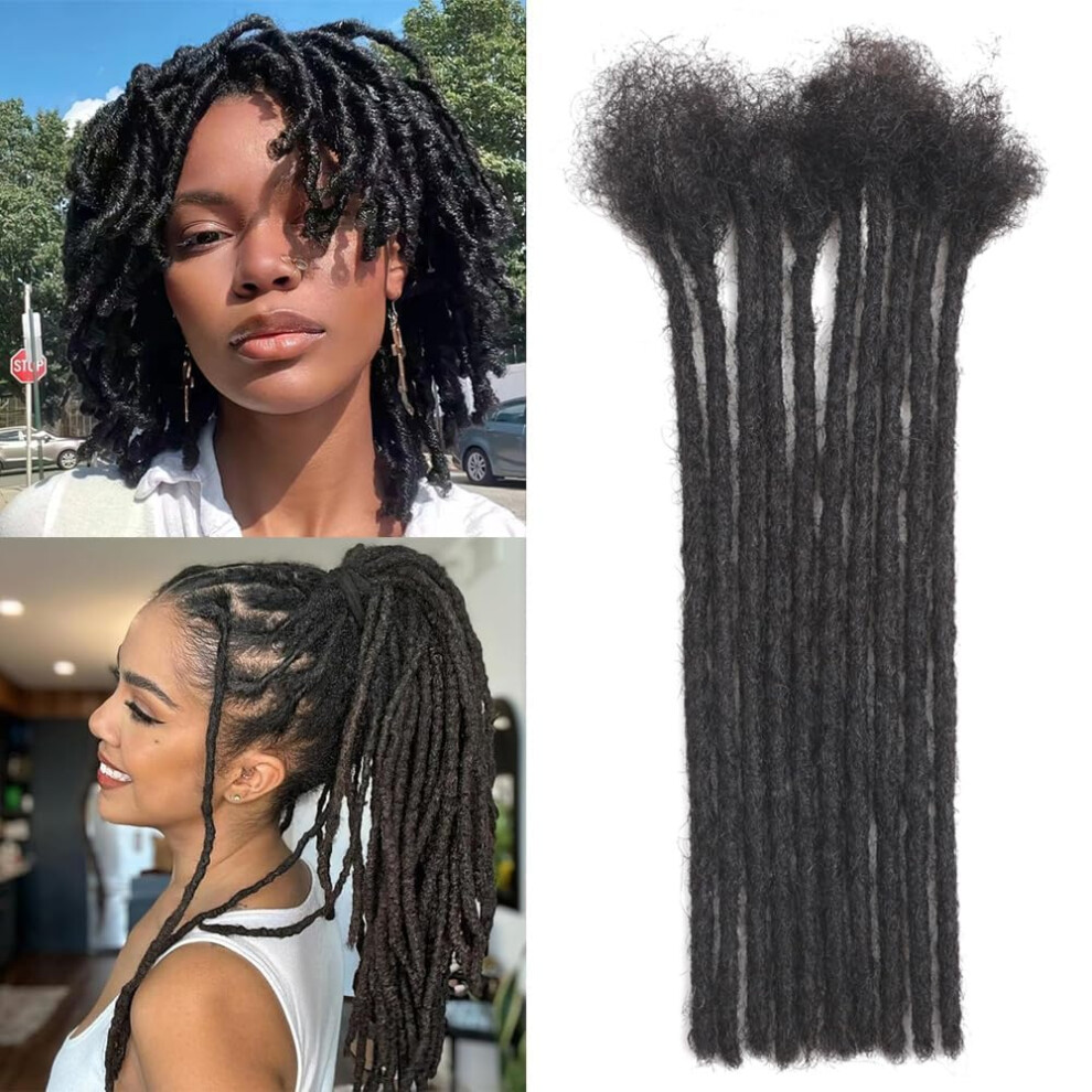 Unisex Black 16 Inch Human Hair Dreadlock Extensions 0.4Cm Handmade Permanent Locs Natural Can Be Dyed