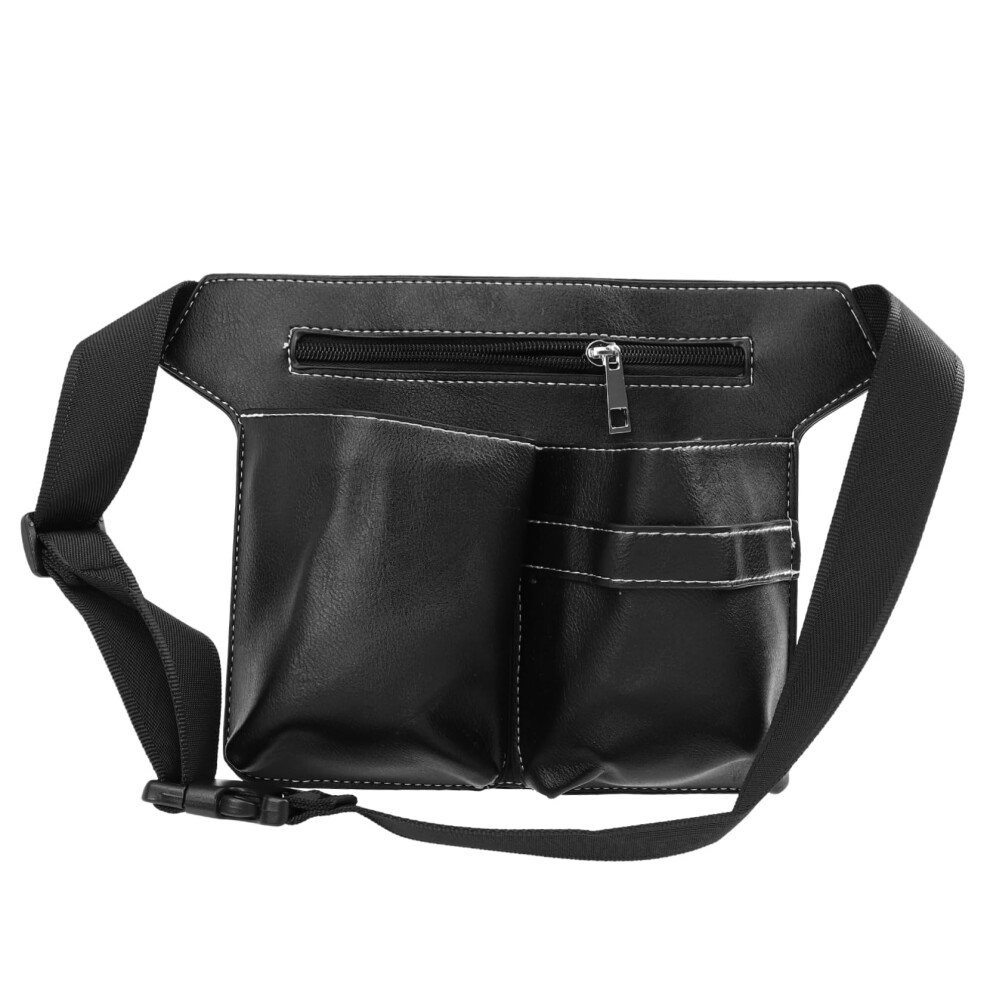 Black Hairdressing Scissor Holder Pu Leather Barber Tool Waist Pouch Waterproof With Adjustable Strap