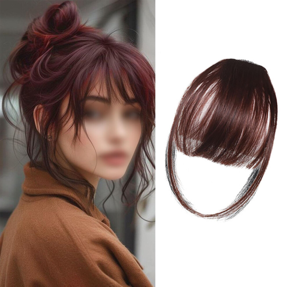 Unisex Red Clip In Bangs With Sideburns Fake Fringe Hairpiece Heat Resistant Synthetic Fiber Burgundy