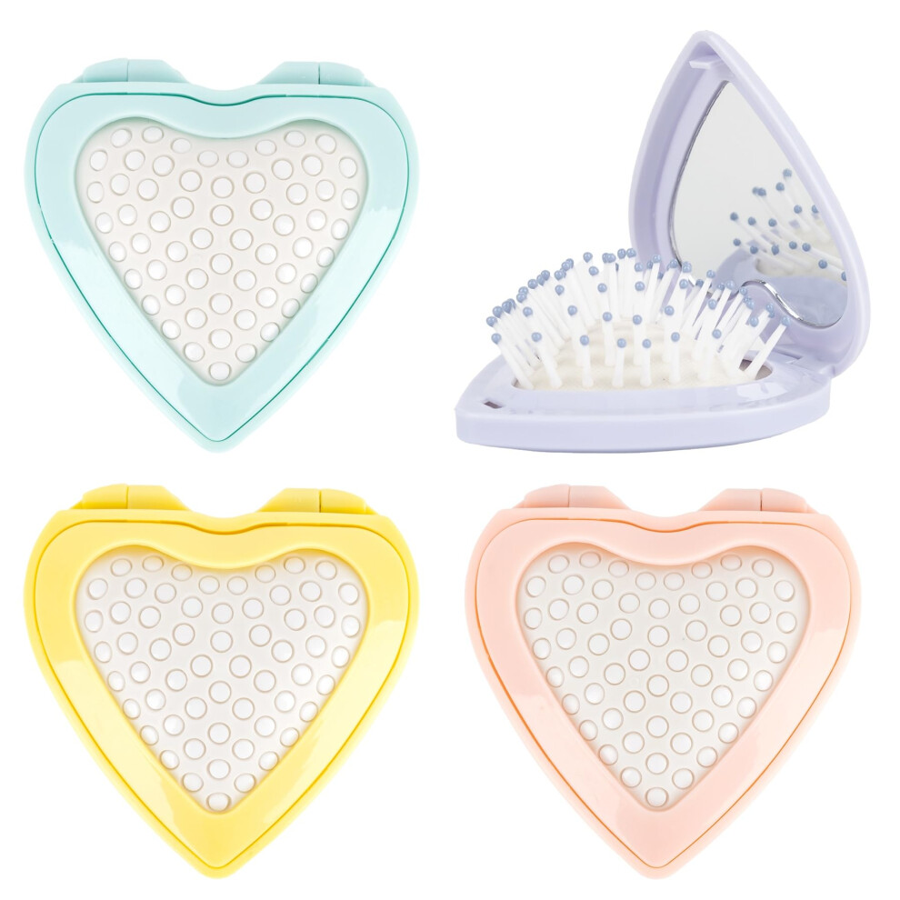Travel Hair Brush with Mirror, 4 Pack Folding Pocket Comb, Compact Detangling for Purse or Bag
