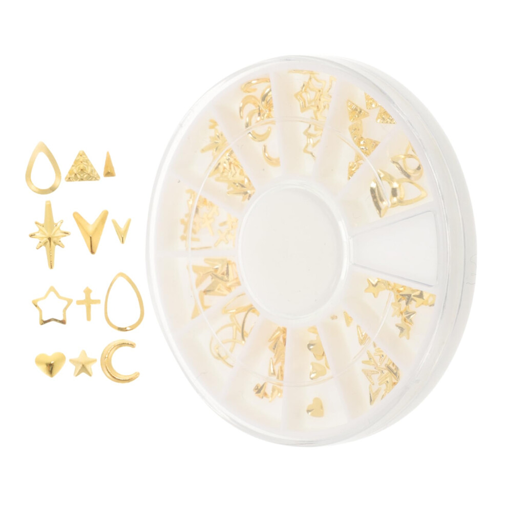 Gold 120Pcs Mixed Metallic Nail Art Studs Set Rose Hollow Frame Shapes For Diy Nails And Crafts