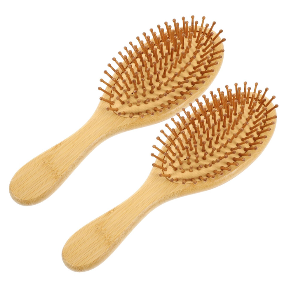 Unisex 2Pcs Bamboo Hair Brush And Wooden Comb Set, Antistatic, Scalp Massage, Hair Care
