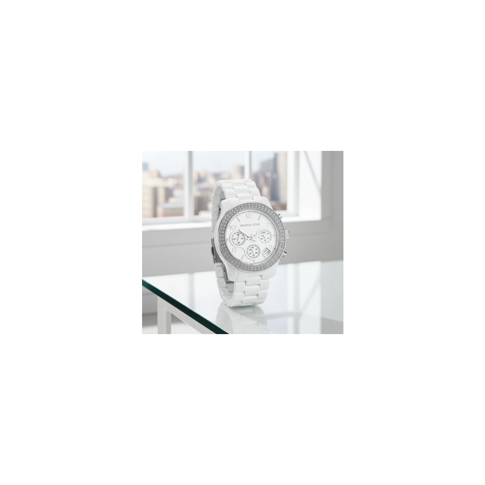 Michael Kors Runway Ladies White Ceramic Bracelet Chronograph Round Watch Mk5188 Multicoloured