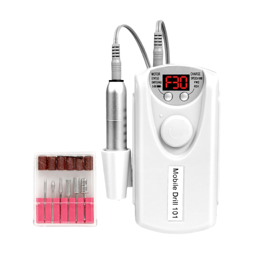 White Electric Nail Drill 30000 Rpm Professional Rechargeable Cordless Nail File With Lcd For Manicure Pedicure