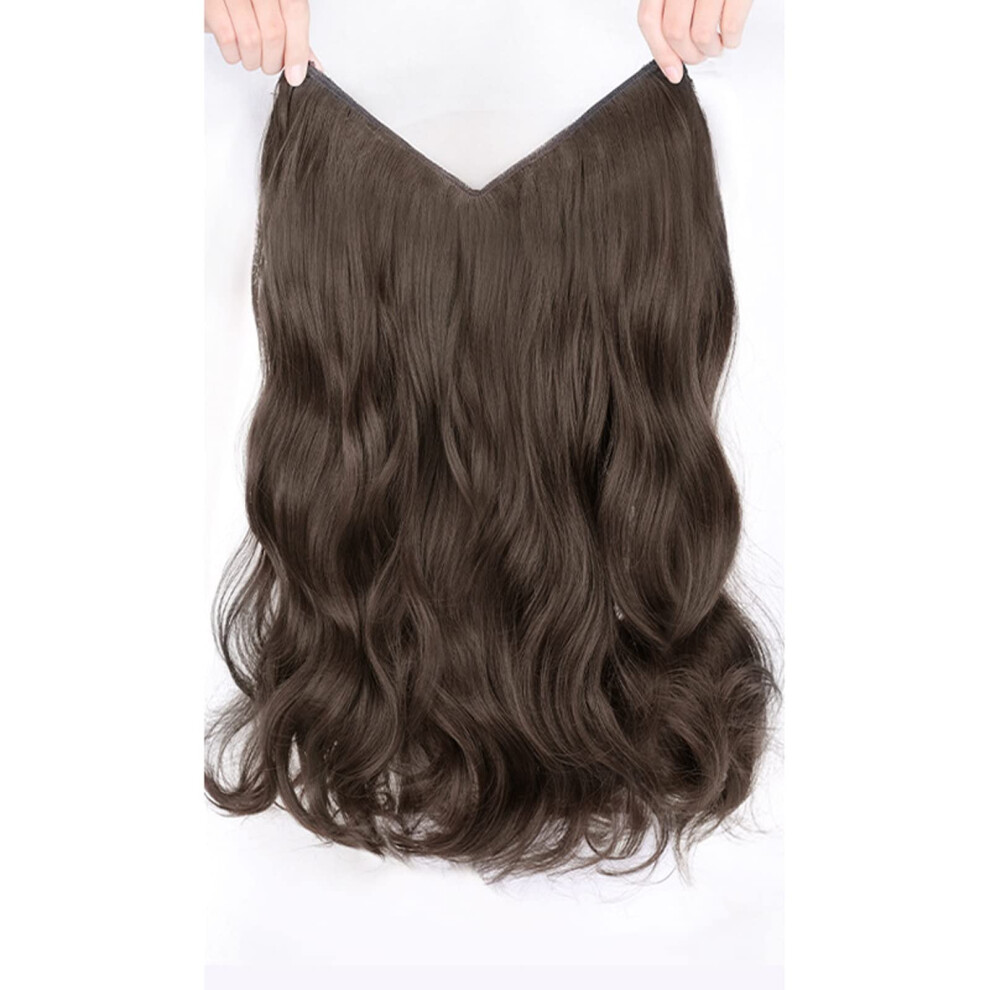 Unisex Brown Human Hair Wig With Long Curly Ushaped Design, Fluffy Wave Hairpiece, Invisible Clip, Light 50Cm