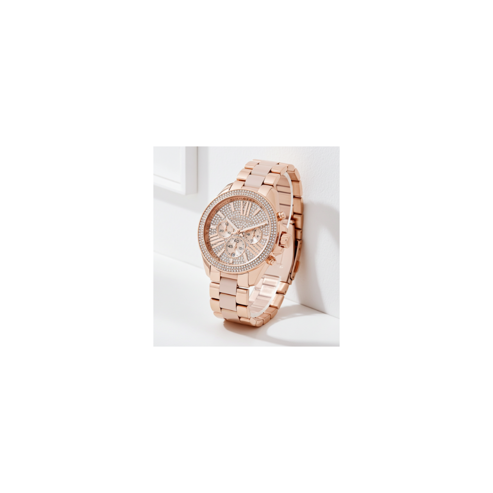 Michael Kors Mk6096 Wren Rose Gold Ladies Watch - 41Mm, 100M Wr, Pave Bezel, 3-Subdial Chronograph, Rose Gold Dial - Ced-49023591448895
