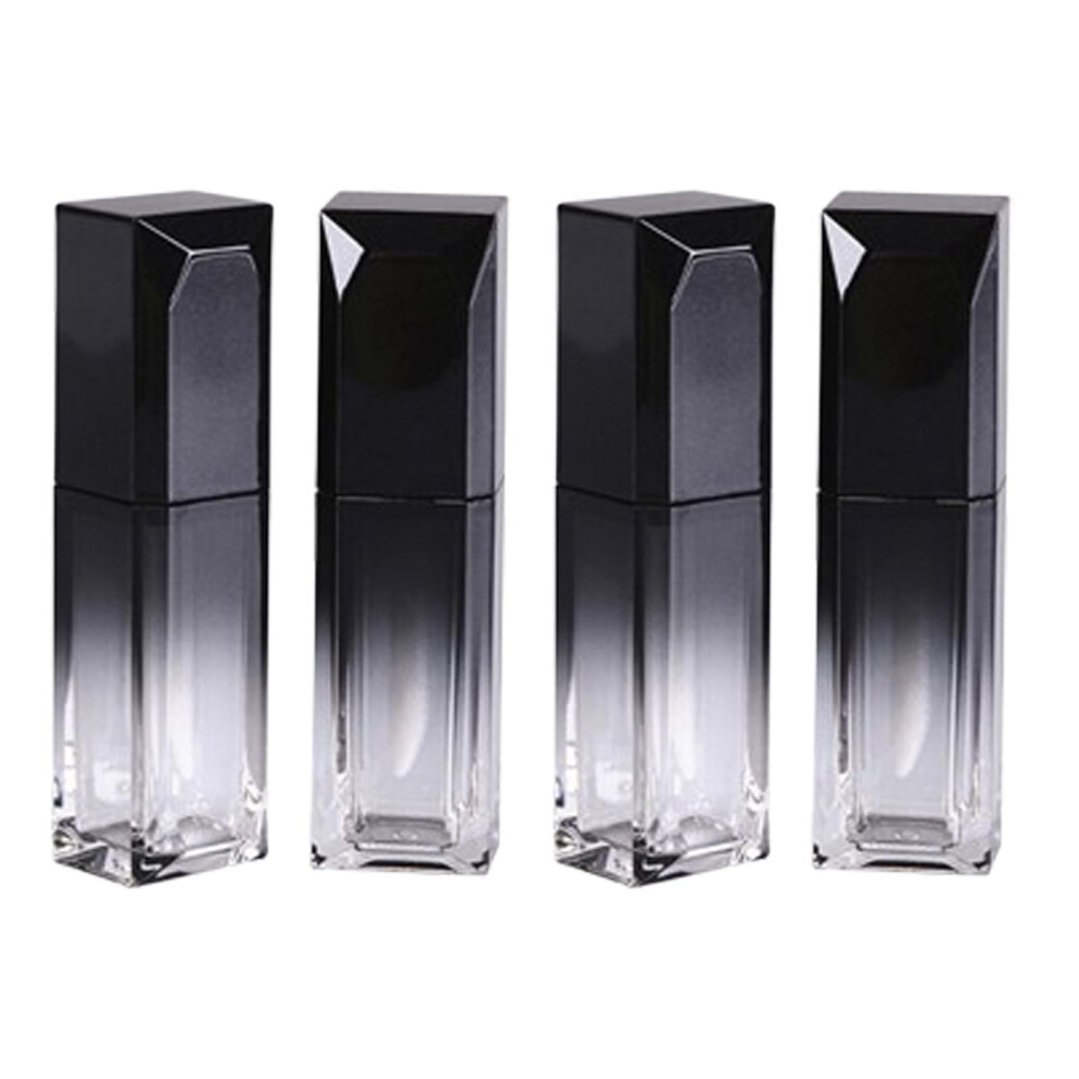 Black 4Pcs 4Ml Square Lip Gloss Tubes With Brush, Leakproof Refillable Empty Lip Balm Containers