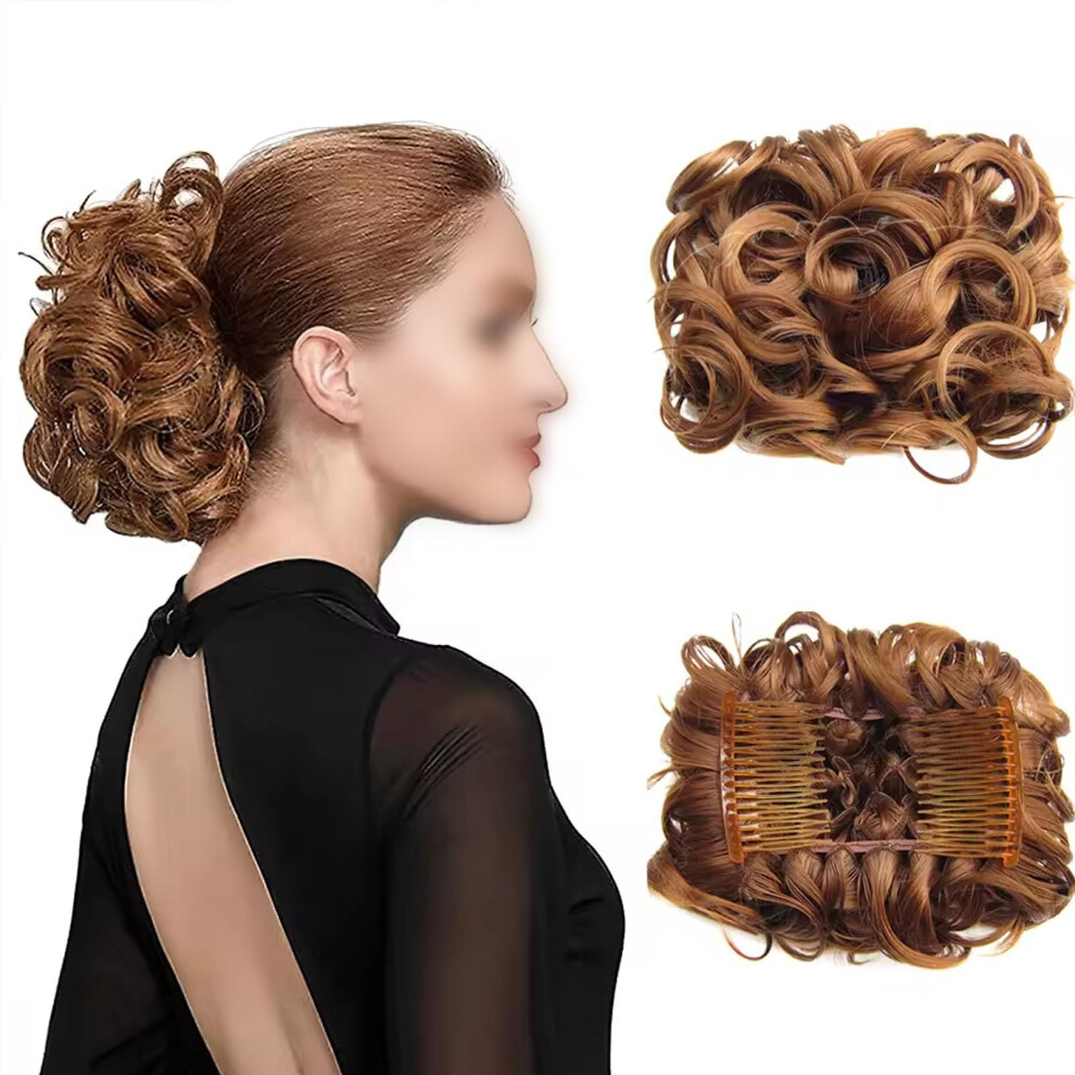 Unisex Clip In Ponytail Extension Messy Bun Hair Piece With Secure Adjustable Fit Curly Ginger Chignon