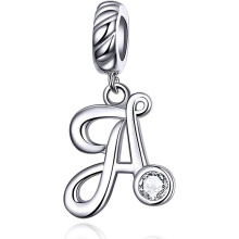 Alphabet-Anhänger mit Anfangsbuchstabenperlen, hypoallergener Anhänger aus 925er Sterlingsilber mit Zirkonia-Steinen, kompatibel mit europäischen