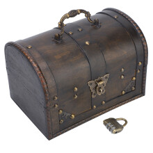Home Décor Accent Piece With Retro Hardware Vintage Wooden Storage Box Durable Handcrafted Design Decorative Pirate Chest For Wedding Prop And Craft