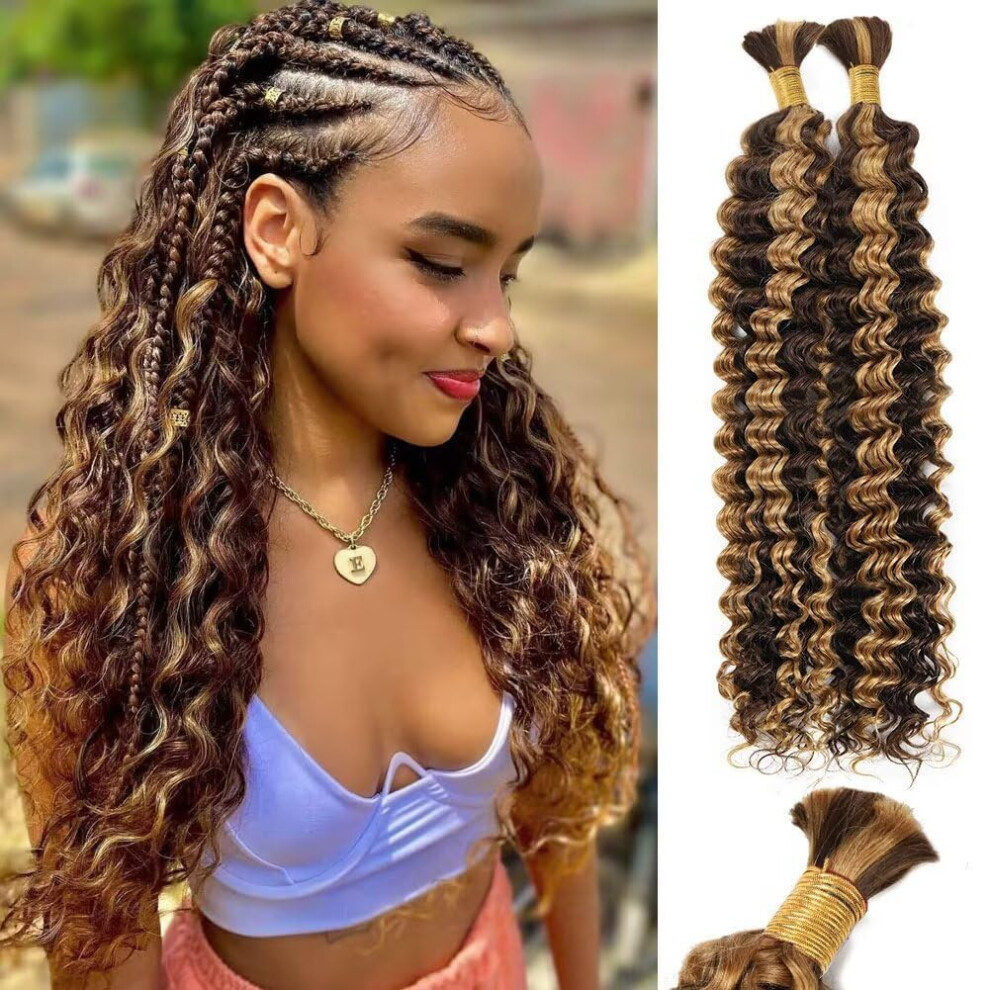 Unisex Human Braiding Hair Virgin Brazilian Deep Wave No Weft 2 Bundles 16 Inch Tangle