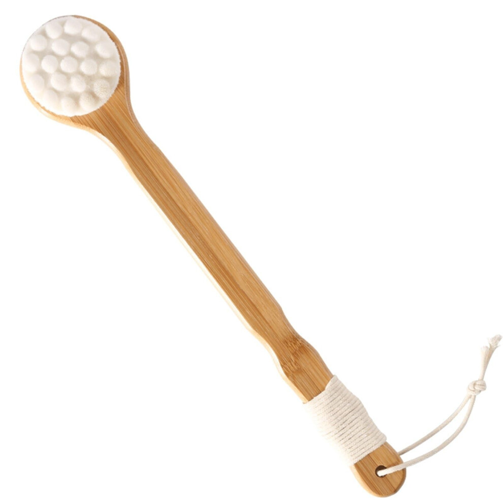 Back Shower Brush with Long Wooden Handle, Natural Bristle Dry Body Brush for Wet and Dry Exfoliation