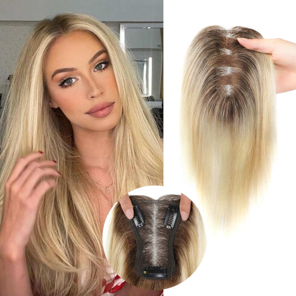Unisex Human Hair Topper For Women With Thinning Hair, 10 Inch Remy, Swiss Lace Middle Part, Blonde