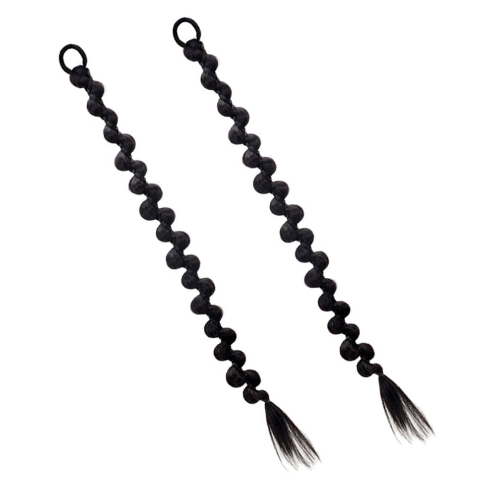 Unisex 2Pcs Long Braided Ponytail Hair Extensions Synthetic Bubble Braid Hairpieces For Women Adjustable Wig