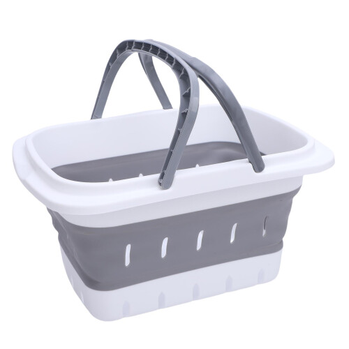 Foldable Bath Toy Storage Basket 15x20x28.3cm Grey Quick Drain 2