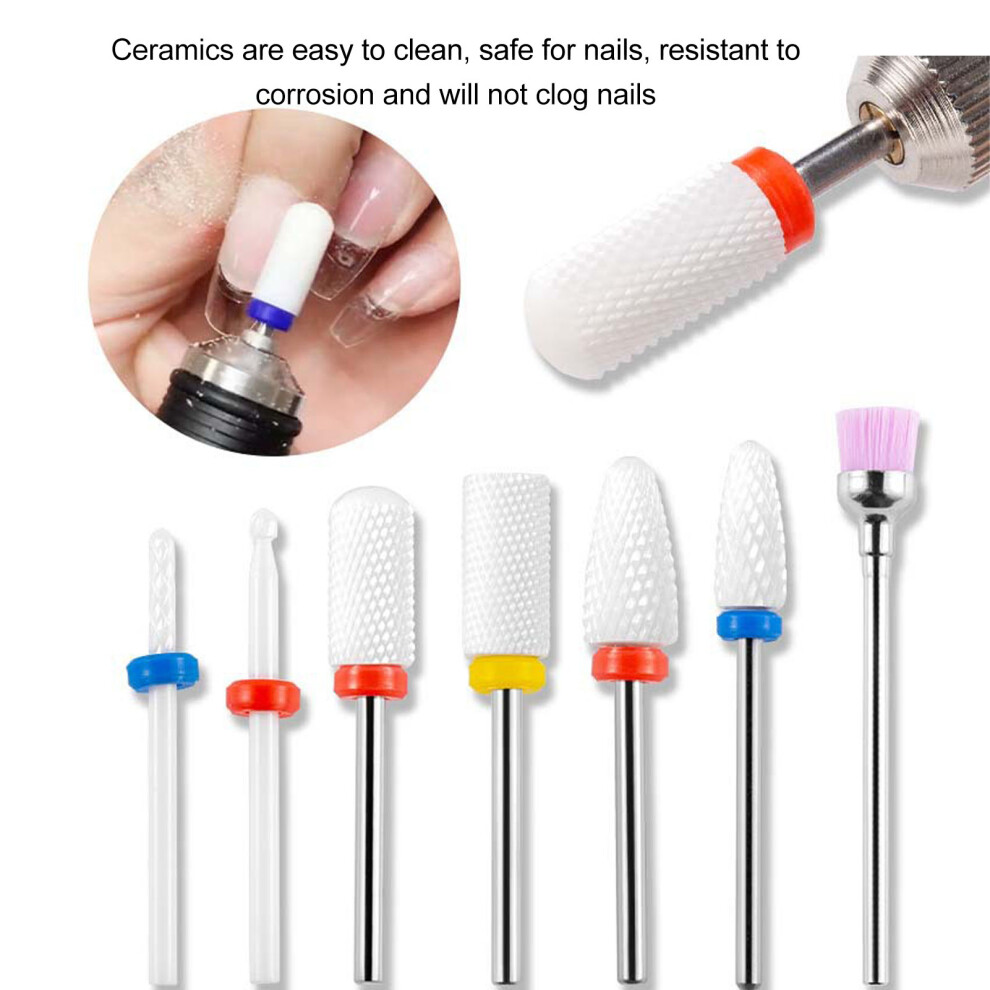 7Pcs Ceramic Nail Grinder Bits Set, White, Sizes 37-50mm