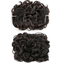 Messy Bun Hair Piece with Secure Dual Combs, NaturalLook Synthetic Curly Chignon Bun Extension Brown Black