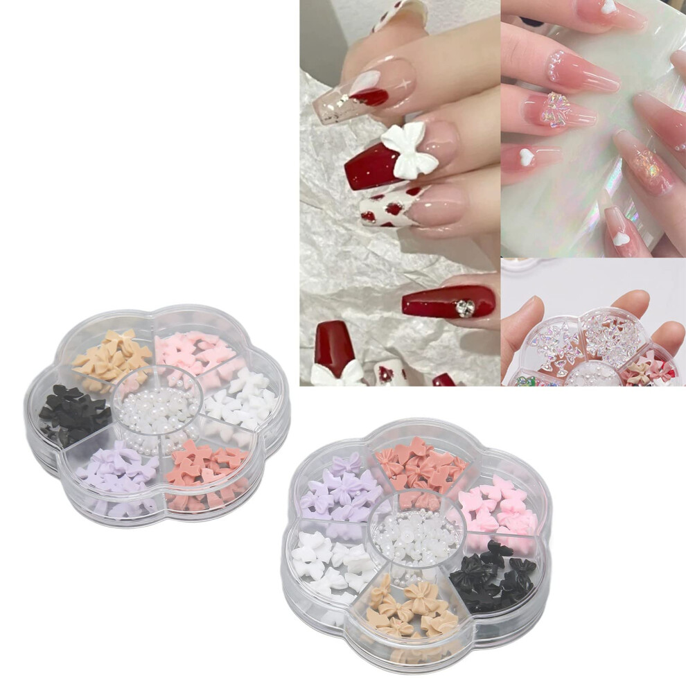 Nail Art Decorations 3D Resin Bow Slices Assorted Shapes with Grid Box for DIY Manicure Salon