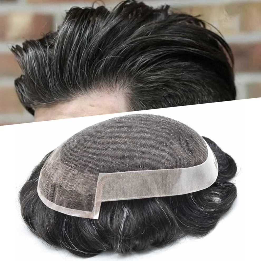 Men's Toupee Swiss Lace Human Hair Replacement System 6x9 Off Black Realistic Hairline