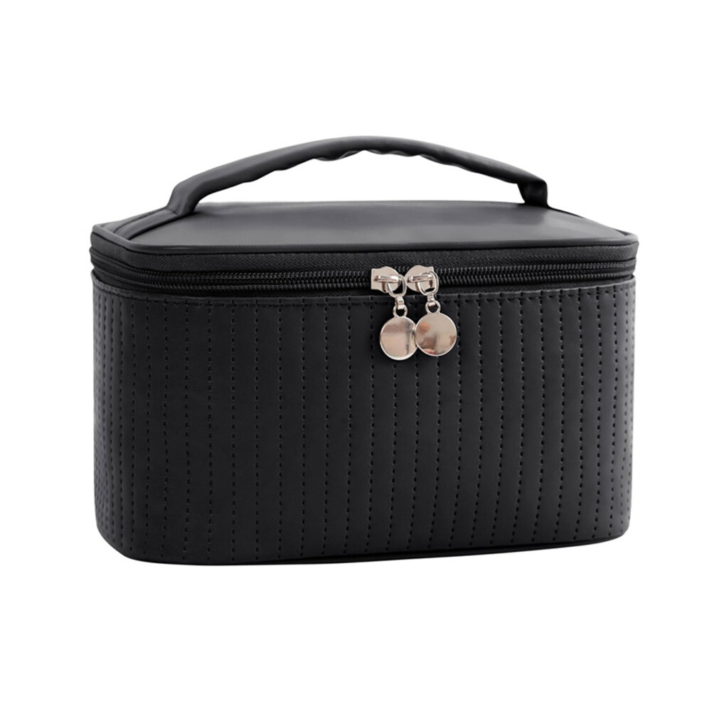 Black Pu Makeup Bags Large Capacity Travel Toiletry Bag Cosmetic Bag With Handle
