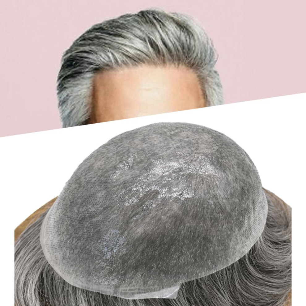 Unisex Black/Grey Mens Toupee Ultra Thin Skin Vloop Remy Human Hairpiece Knotless Natural Hairline 7X9 #1B60