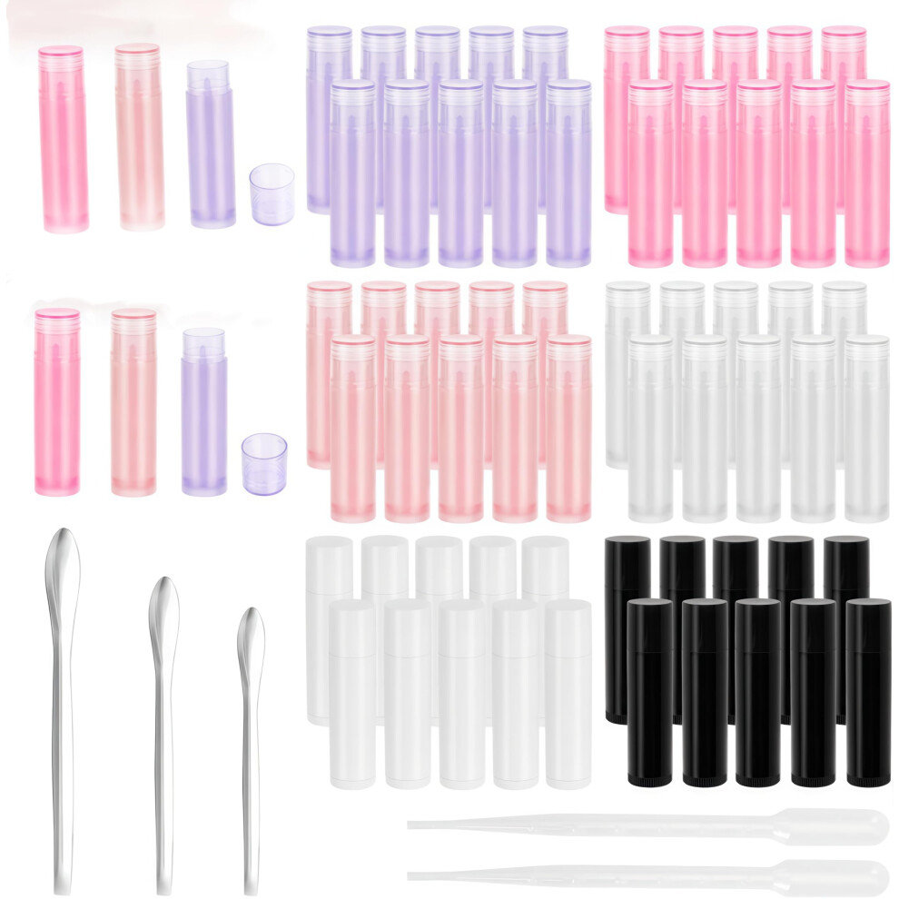 60pcs Empty Lipstick Tubes 5ml DIY Refillable Lip Balm Containers with Spoons and Droppers, 6 Colors